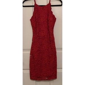 By & By Red Lace Lined Holiday Christmas Dress Straps Sleeveless Juniors Size 0